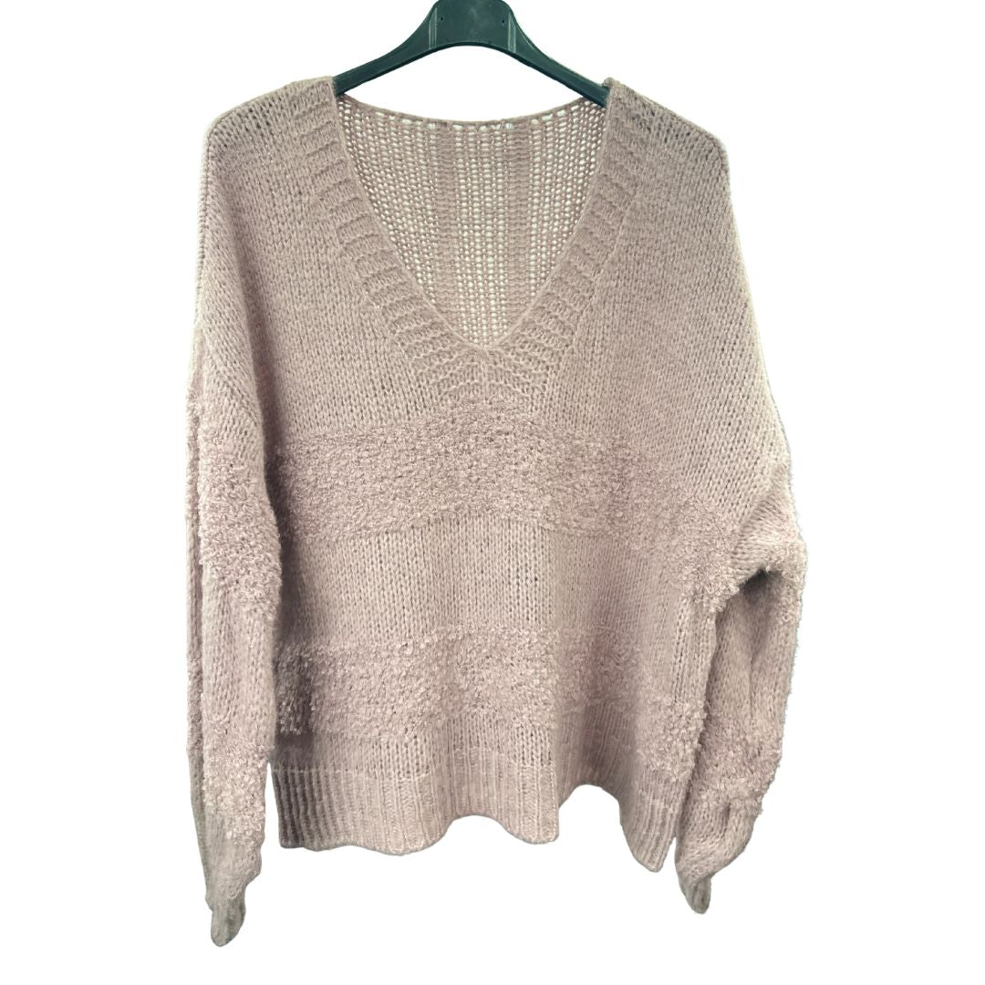 Italian Relaxed Fit V Neck Textured Lana Chunky Knit Jumper