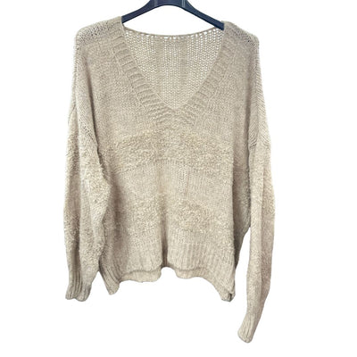 Italian Relaxed Fit V Neck Textured Lana Chunky Knit Jumper
