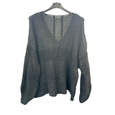 Italian Relaxed Fit V Neck Textured Lana Chunky Knit Jumper