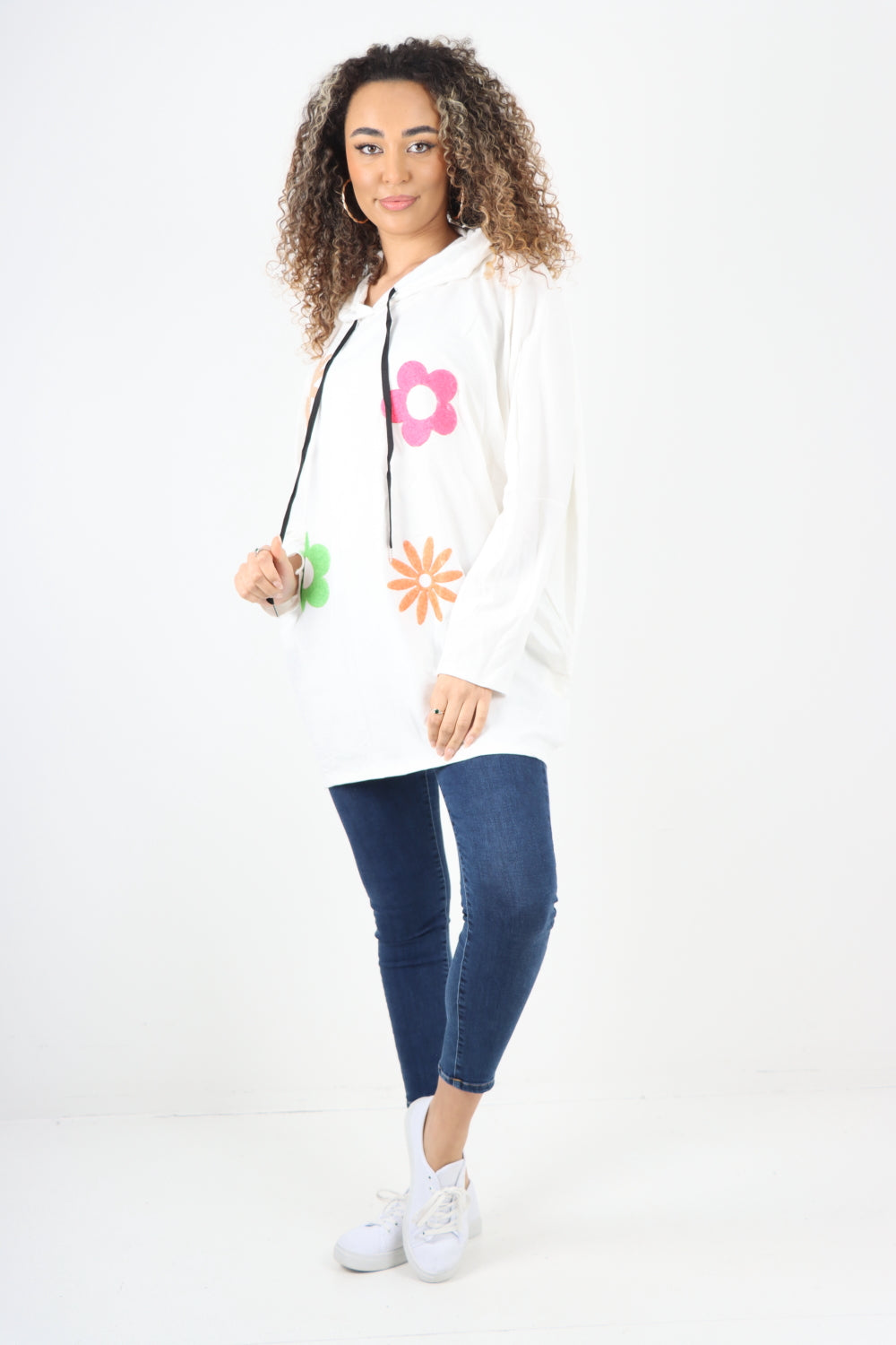 Italian Ditsy Floral Print Hooded Tunic Top