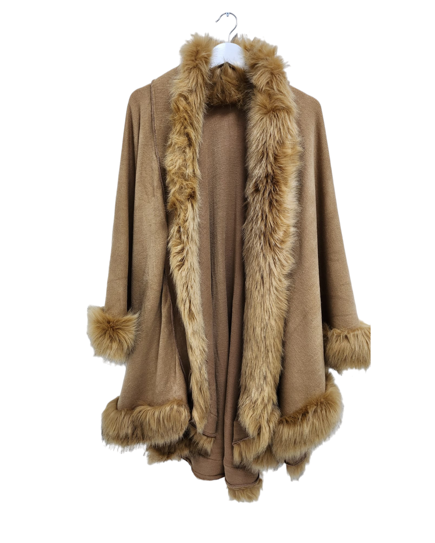 Italian Faux Fur Long Sleeve Open Front Cardigan