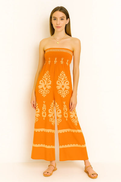 Paisley Printed Shirred Elasticated Jumpsuit