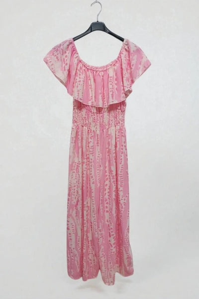 Frill Bardot Layer Sleeveless Shirred Elasticated Waist Printed Jumpsuit