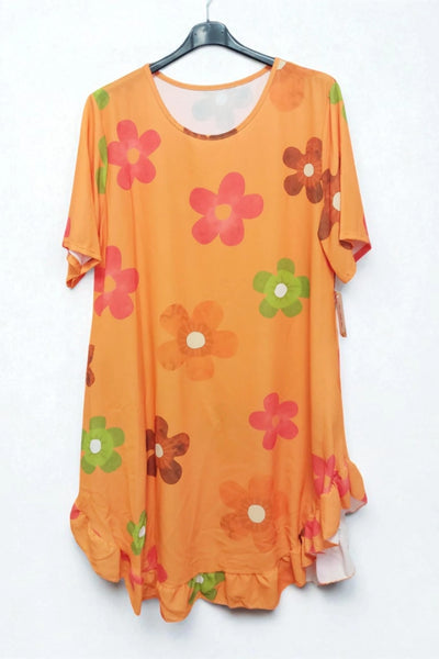 Daisy Floral Frill Hem Tunic Dress 2 Side Inside Pockets