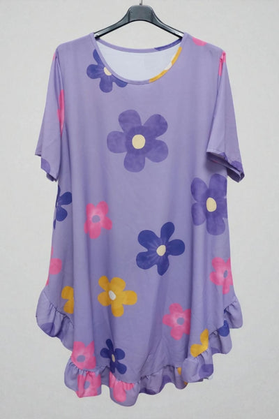Daisy Floral Frill Hem Tunic Dress 2 Side Inside Pockets