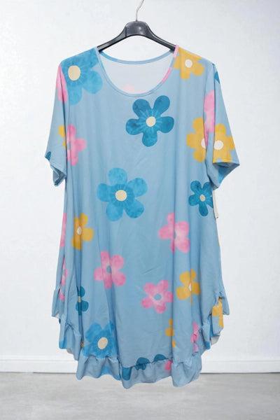 Daisy Floral Frill Hem Tunic Dress 2 Side Inside Pockets