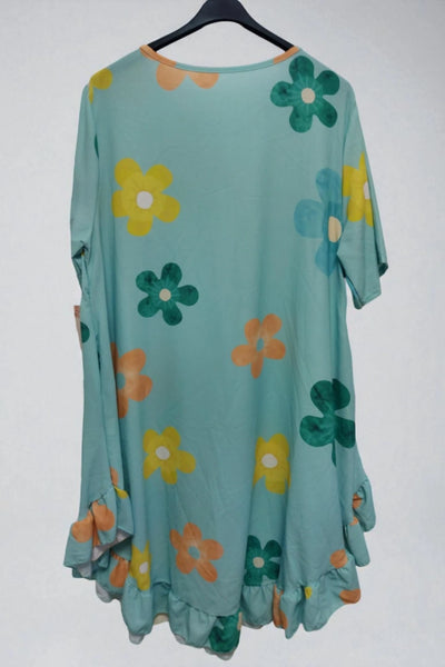 Daisy Floral Frill Hem Tunic Dress 2 Side Inside Pockets