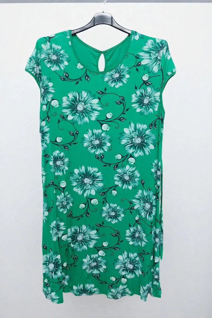 Round Neck Floral Print Hole Bow Tie Waist Midi Dress Cap Sleeve