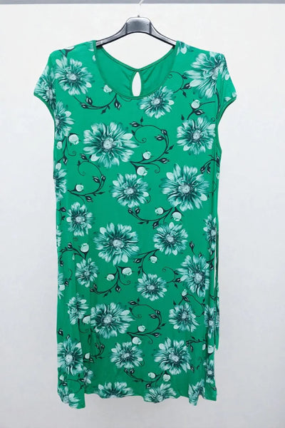 Round Neck Floral Print Hole Bow Tie Waist Midi Dress Cap Sleeve