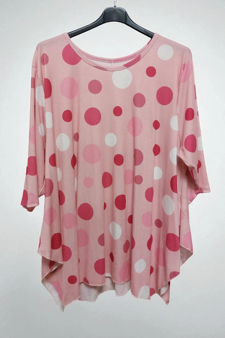 Polka Dot Long-Sleeve Round Neck Oversized Tunic Top