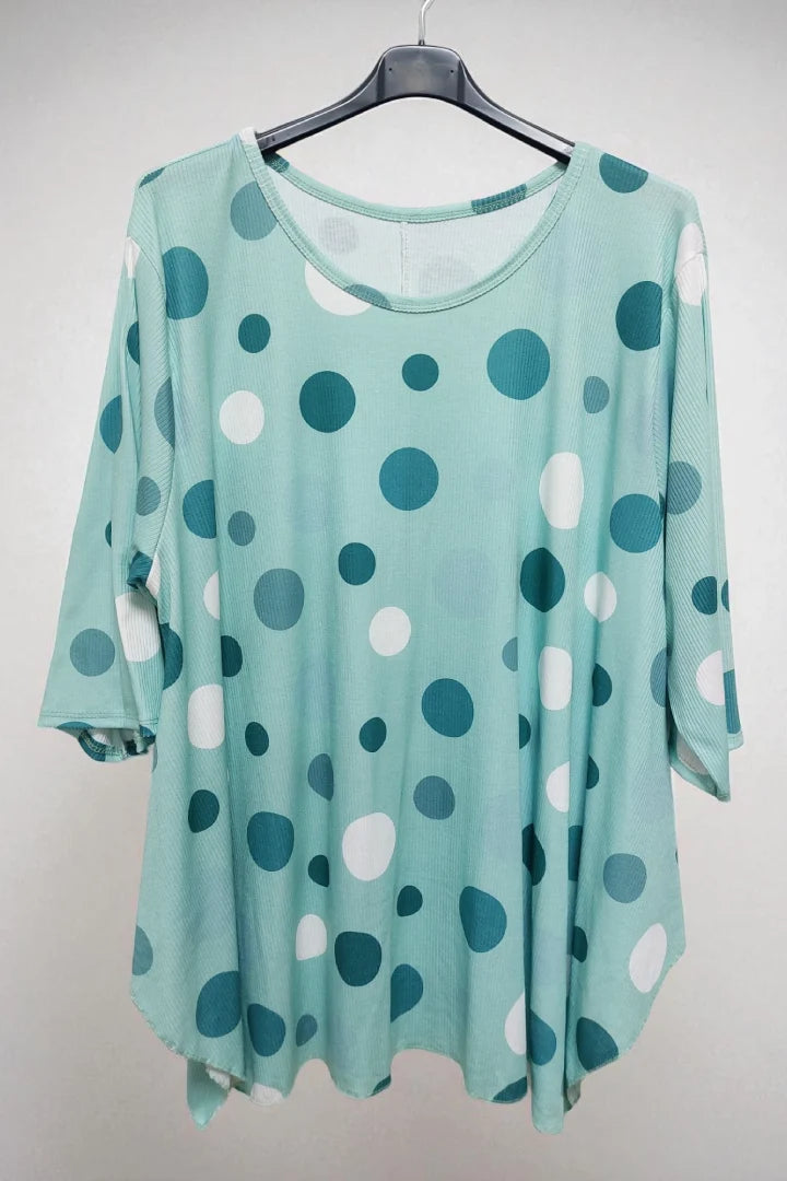 Polka Dot Long-Sleeve Round Neck Oversized Tunic Top