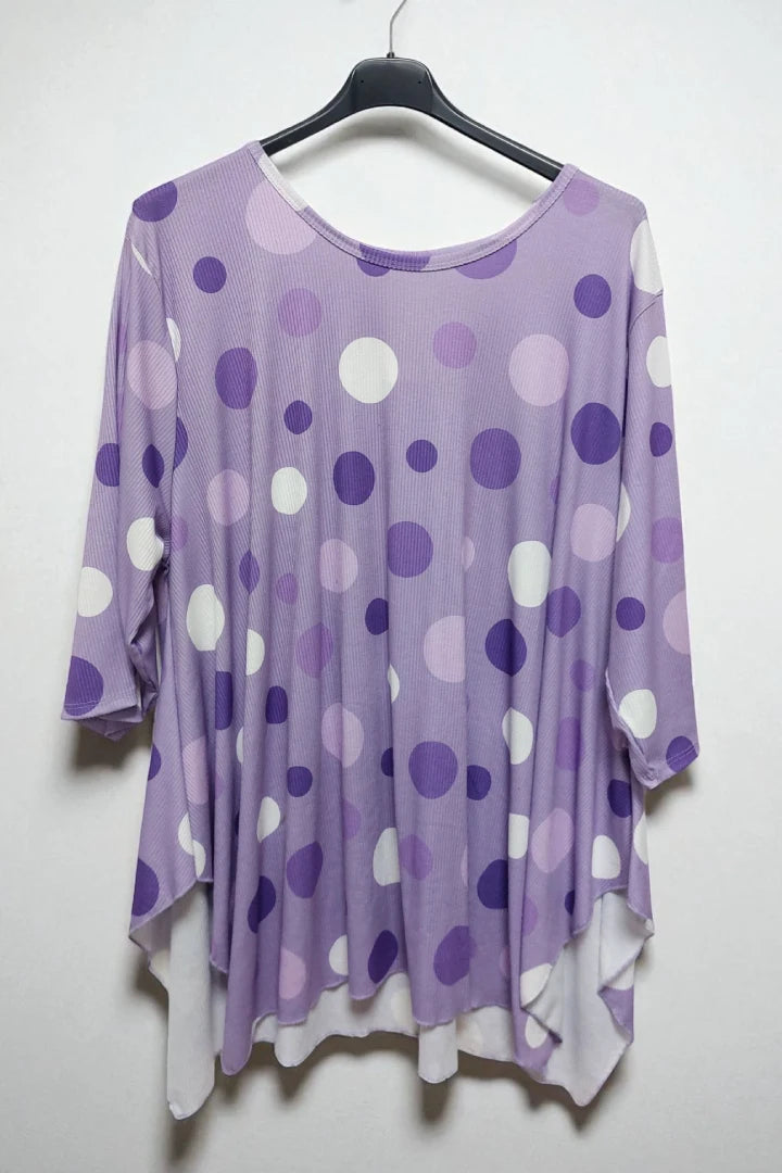 Polka Dot Long-Sleeve Round Neck Oversized Tunic Top