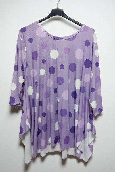 Polka Dot Long-Sleeve Round Neck Oversized Tunic Top