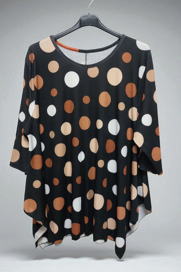 Polka Dot Long-Sleeve Round Neck Oversized Tunic Top
