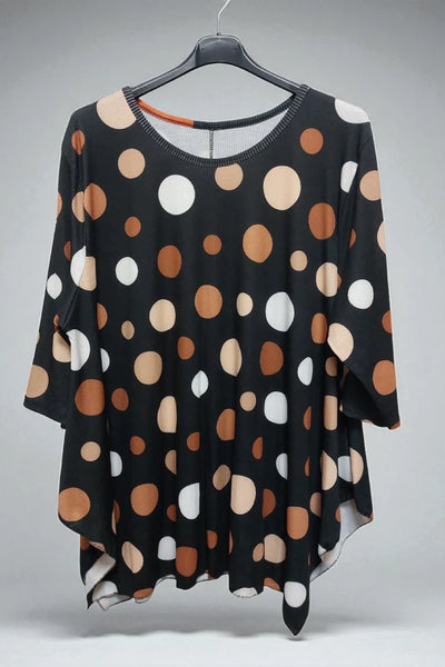 Polka Dot Long-Sleeve Round Neck Oversized Tunic Top