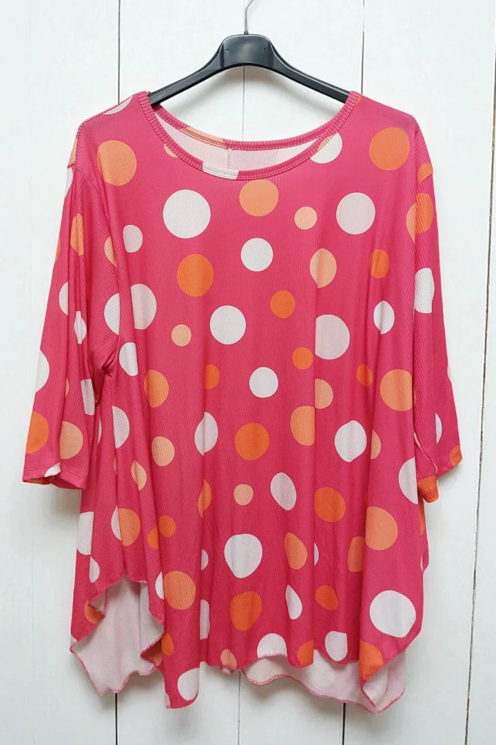 Polka Dot Long-Sleeve Round Neck Oversized Tunic Top