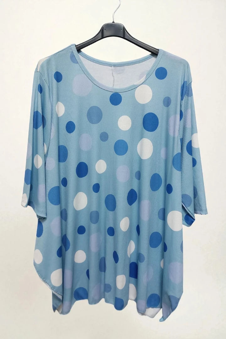Polka Dot Long-Sleeve Round Neck Oversized Tunic Top