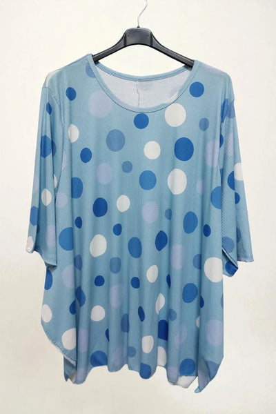 Polka Dot Long-Sleeve Round Neck Oversized Tunic Top
