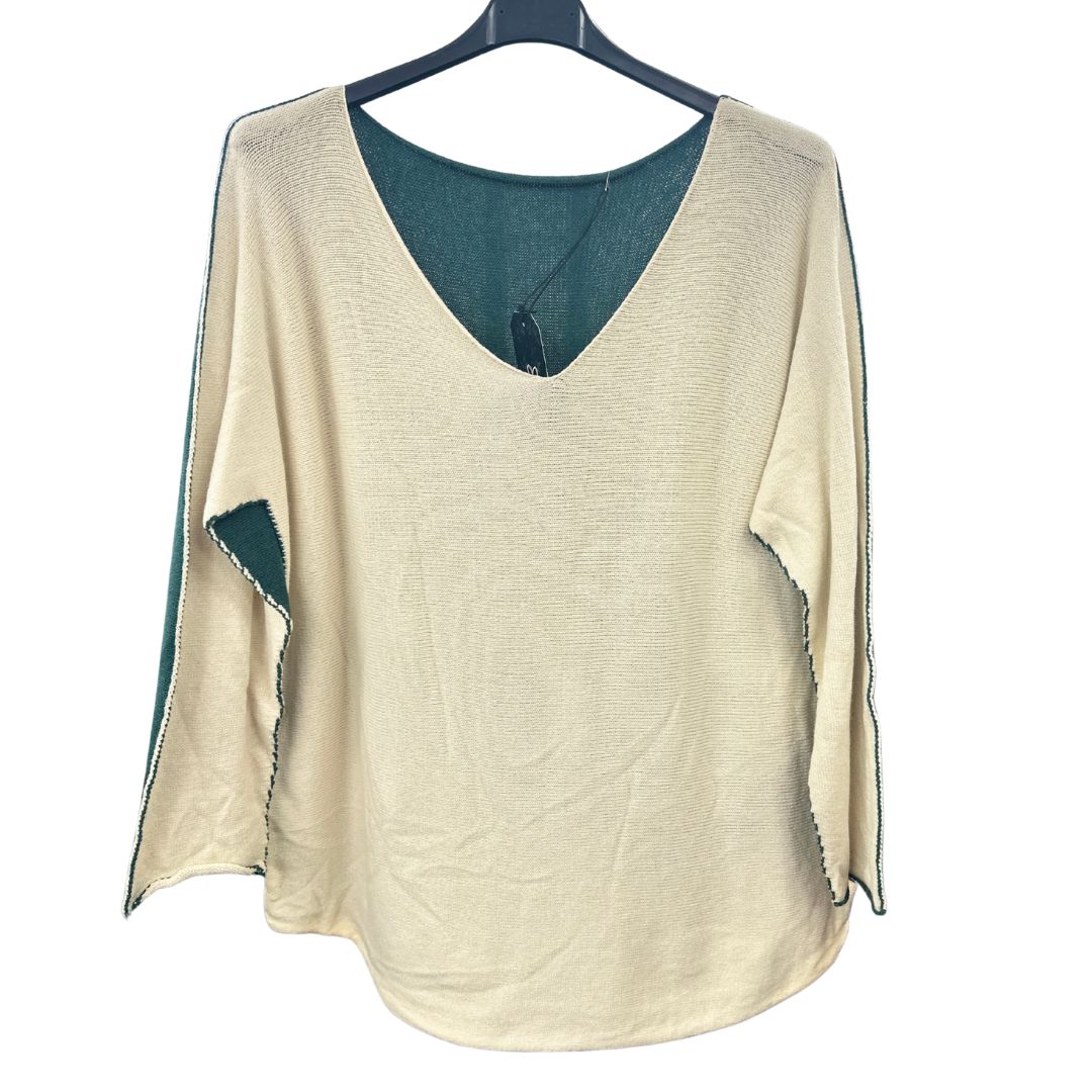 Italian Soft Knit Contrast Colour V Neck Jumper Top