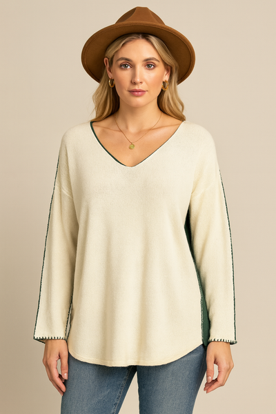 Italian Soft Knit Contrast Colour V Neck Jumper Top