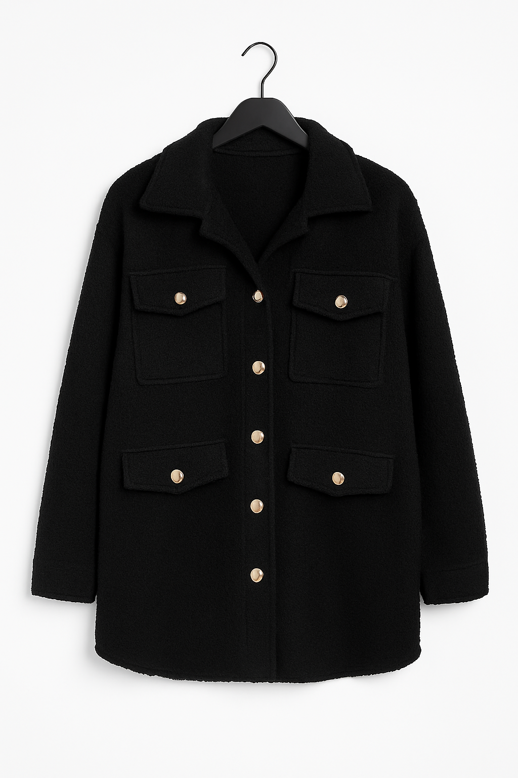 Italian Teddy Boucle Gold Button Fasten Military Style Shacket