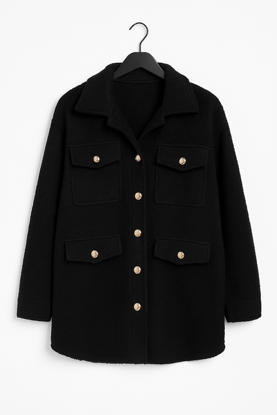 Italian Teddy Boucle Gold Button Fasten Military Style Shacket