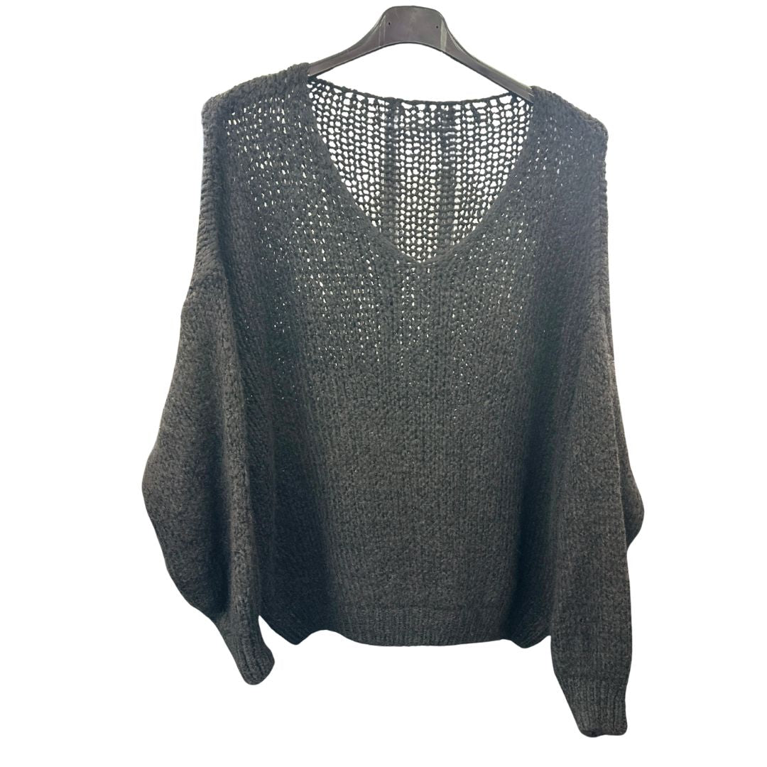 Italian Relaxed Fit V Neck Lana Chunky Knit Jumper