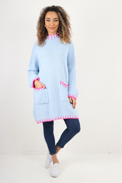 Italian Colour Pop Stich Long Sleeve Knitted Jumper Top