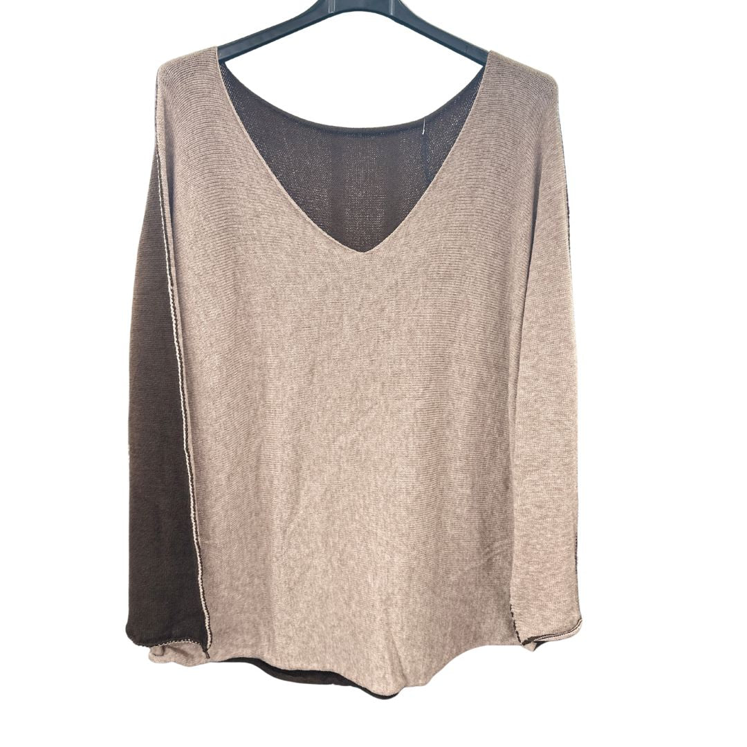 Italian Soft Knit Contrast Colour V Neck Jumper Top