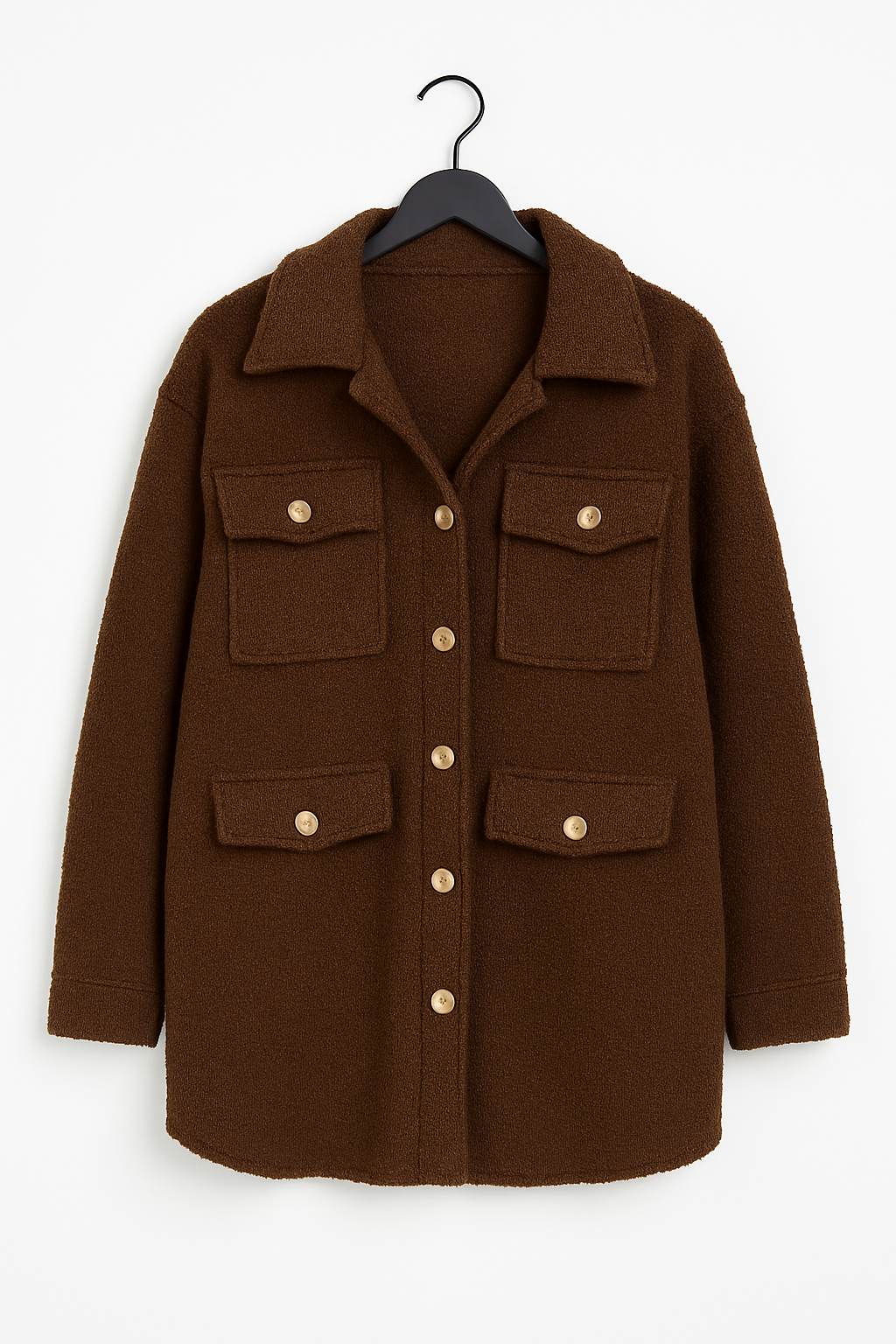 Italian Teddy Boucle Gold Button Fasten Military Style Shacket