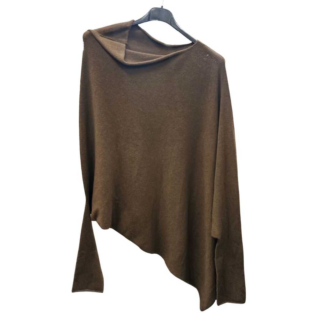 Italian Soft Knit Slant Long Sleeve Asymmetric Draped Jumper Top