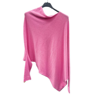 Italian Soft Knit Slant Long Sleeve Asymmetric Draped Jumper Top