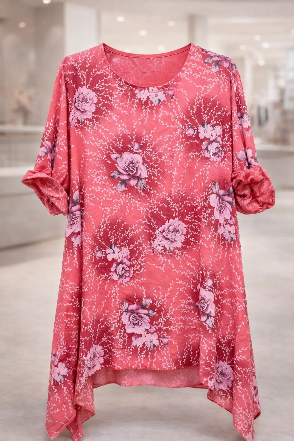 Womens Dip Hem Floral Tunic Top | Lightweight Linen Blend | MissBold ...