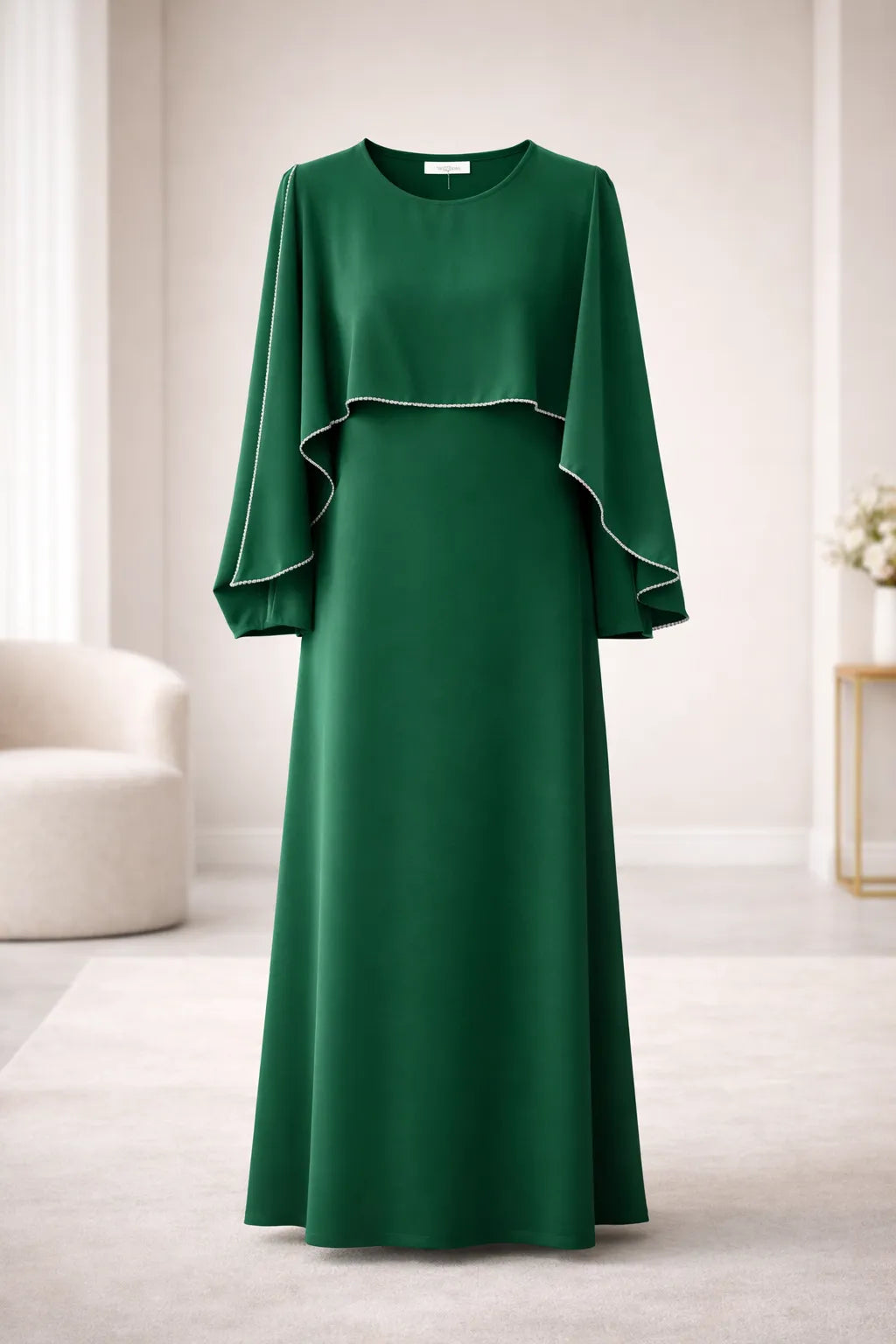 cape modest maxi dress product info and reviews Luxury Navy Blue Lace Cape Maxi Dress  Elegant Modest Chiffon Evening   FineLook