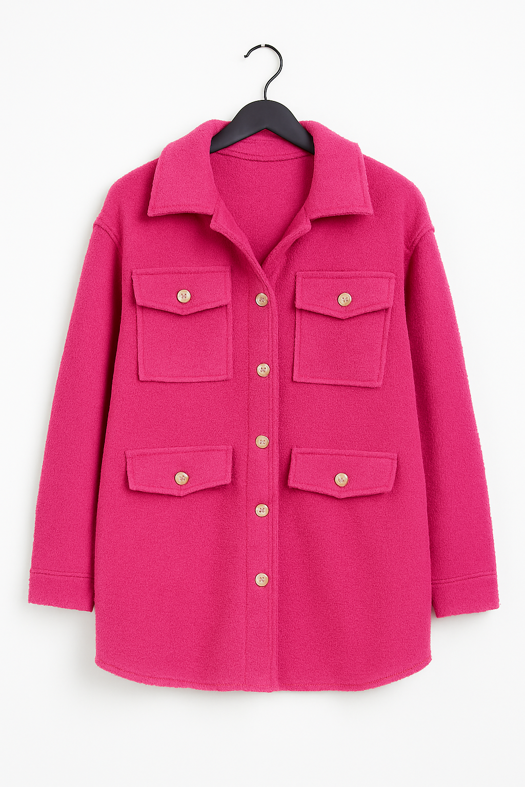 Italian Teddy Boucle Gold Button Fasten Military Style Shacket