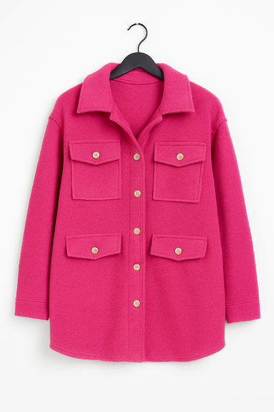 Italian Teddy Boucle Gold Button Fasten Military Style Shacket