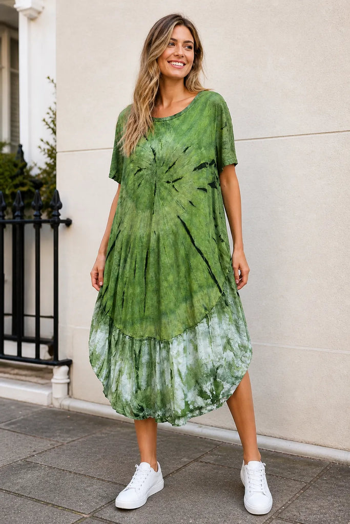 Made in Italy Tie Dye Midi Dress – Cotton Lagenlook Dress UK