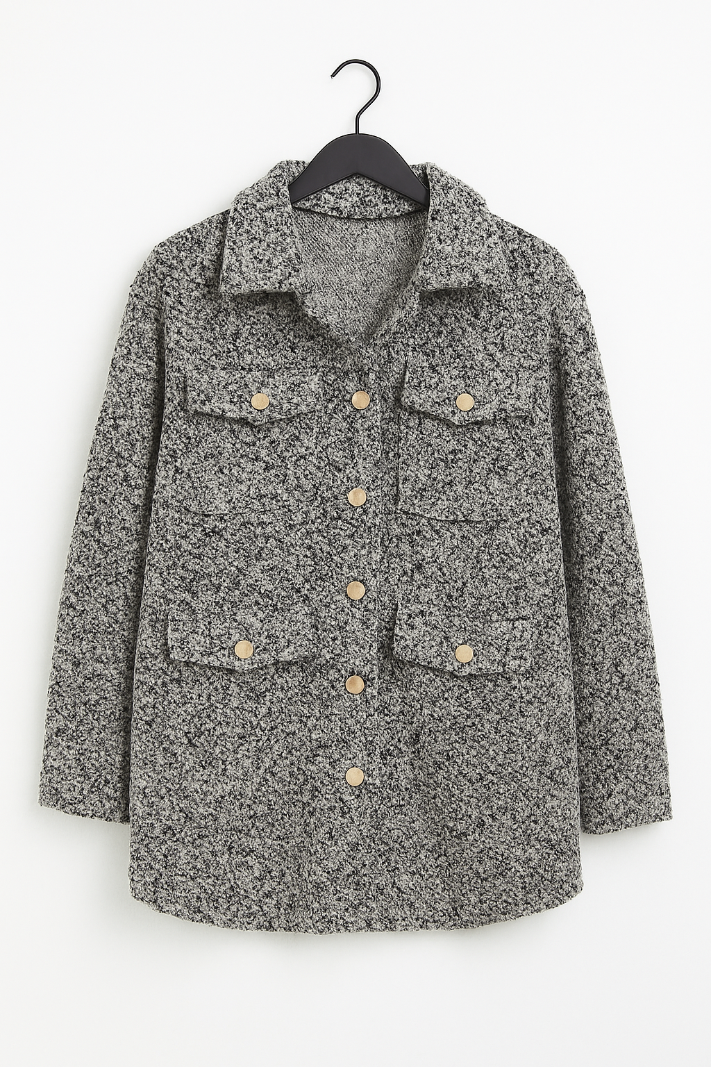 Italian Teddy Boucle Gold Button Fasten Military Style Shacket