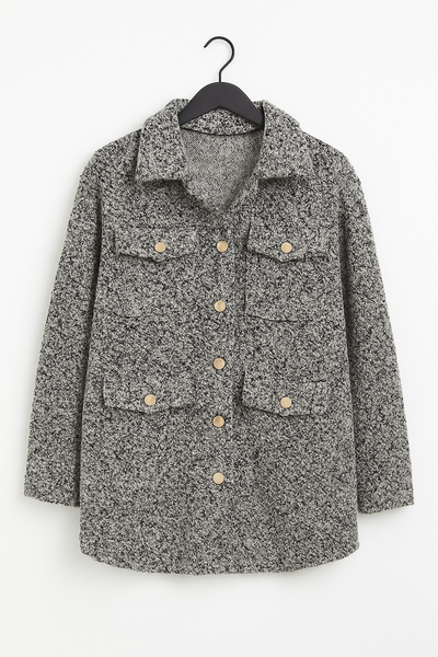 Italian Teddy Boucle Gold Button Fasten Military Style Shacket