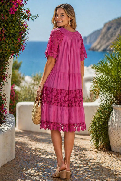 bardot lace midi crochet dress Bardot crochet maxi dress in beige