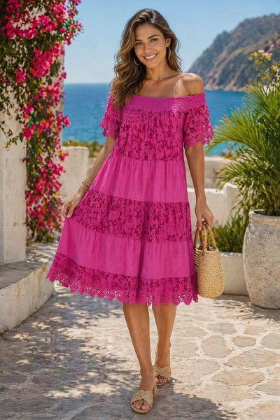 crochet lace off the shoulder dress Buy Roman White Crochet Lace Bardot Midi Dress from Next USA