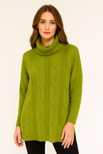 Italian Ladies Cowl Neck Cable Knit Jumper Top – One Size UK 10-20 | Winter Knitwear