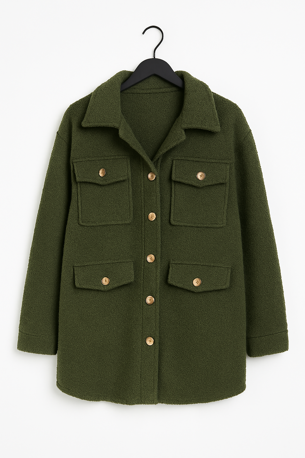 Italian Teddy Boucle Gold Button Fasten Military Style Shacket