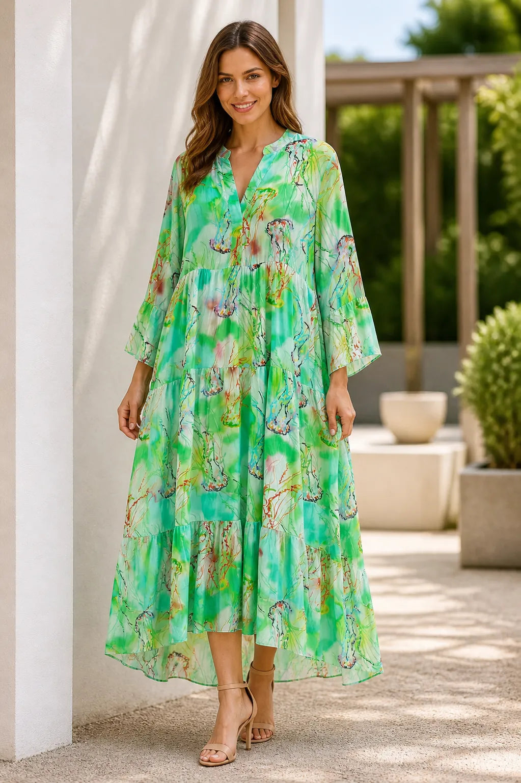 Italian Womens Tiered Maxi Dress – Watercolour Print Summer Dress UK – Miss  Bold