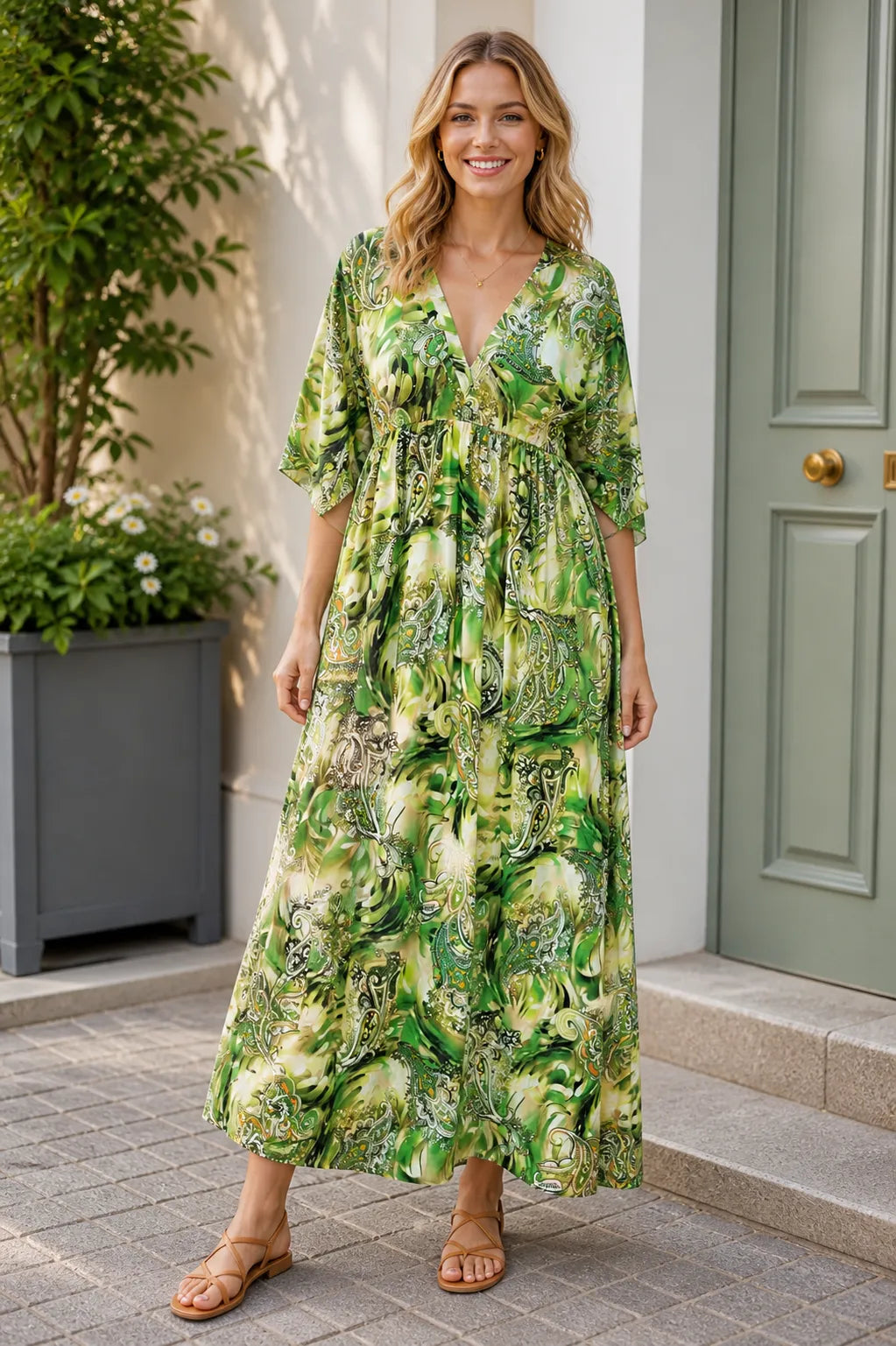 lime green summer dress Ribbed Puff Sleeve Everyday / 7/8 the Sky Blue Flow Maxi Dress from Golden Chic features a flattering flowy silhouette ThatBeachyGirl on LTK
