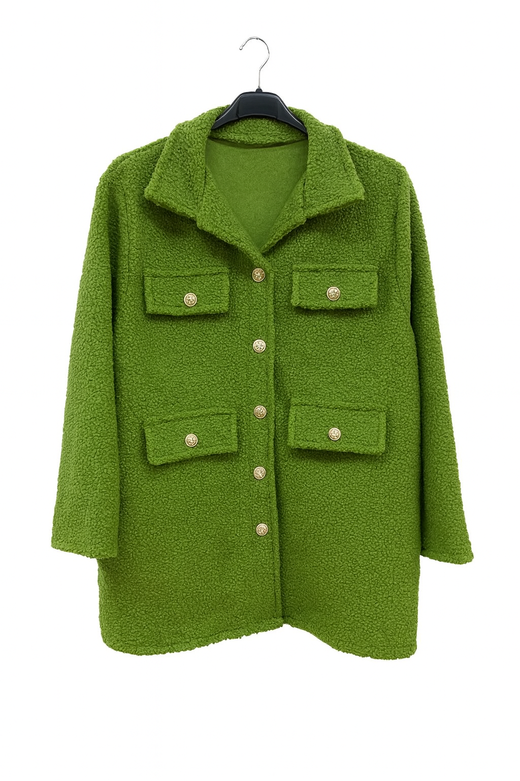 Italian Teddy Boucle Gold Button Fasten Military Style Shacket