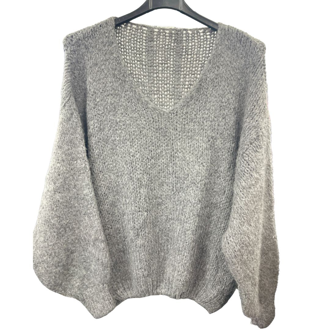 Italian Relaxed Fit V Neck Lana Chunky Knit Jumper