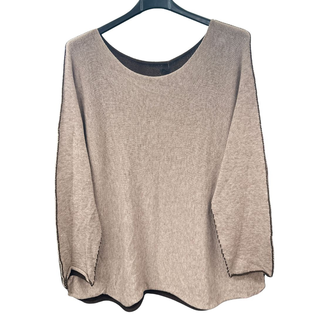 Italian Soft Knit Contrast Colour Round Neck Jumper Top