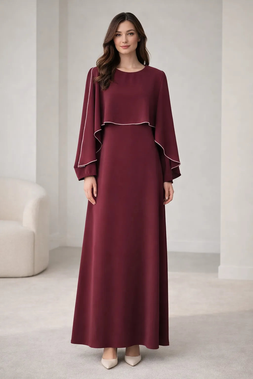 cape modest maxi dress product info and reviews Womens Modest Long Sleeve Cape Maxi Dress