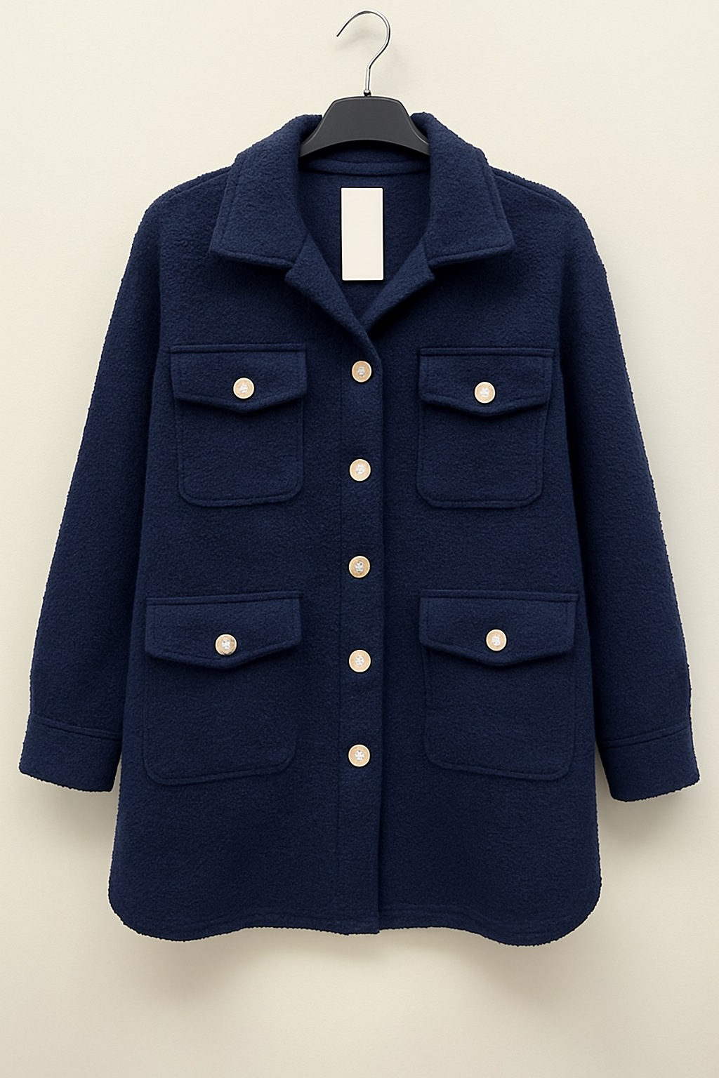 Italian Teddy Boucle Gold Button Fasten Military Style Shacket